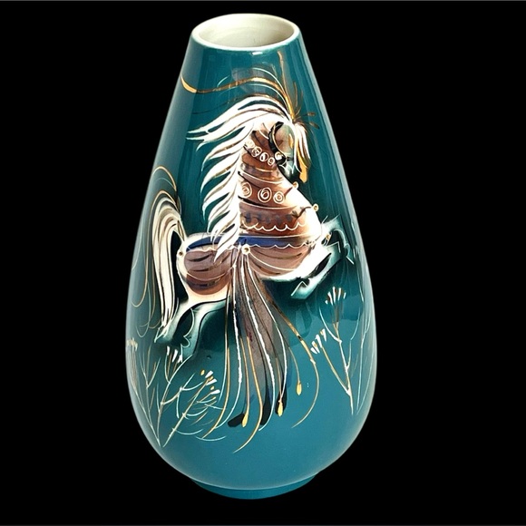 Sascha Brastoff Star Steed Vase Mid Century CA Pottery Gilt Horse Ceramic Large